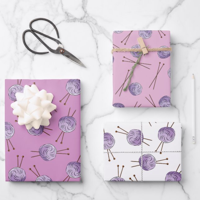 Knitting Love Wrapping Paper Set of 3 (Front)