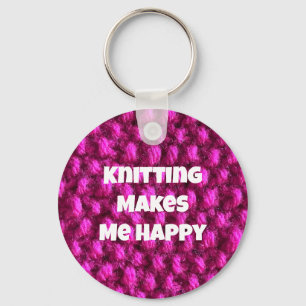 Knitting Makes Me Happy Pink Yarn Key Ring
