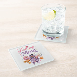 Knitting Mum Halloween Glass Coaster