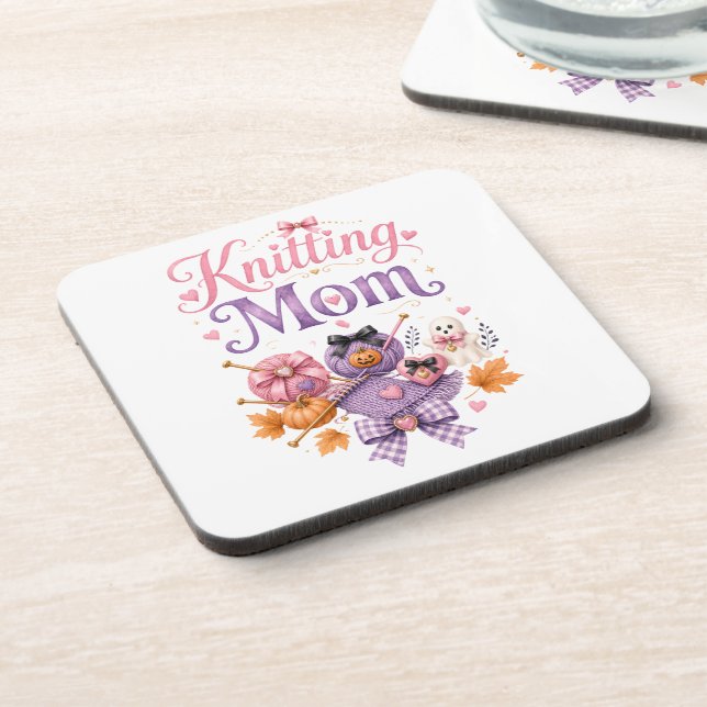 Knitting Mum Halloween Hard Plastic Coaster (Left Side)