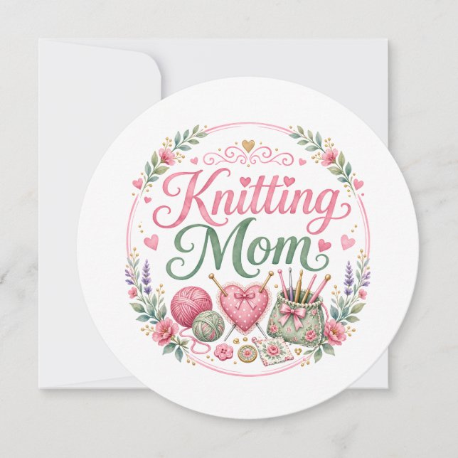 Knitting Mum - Round Flat Holiday Card (Front)