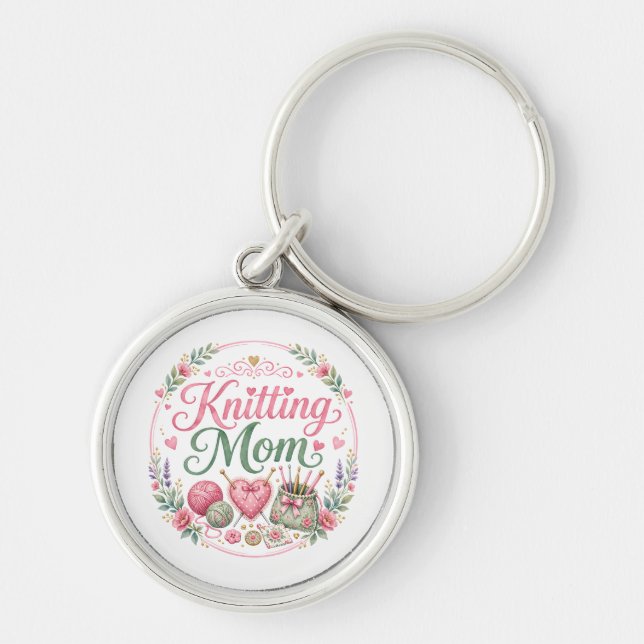 Knitting Mum Round Keychain (Front)
