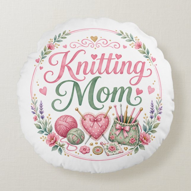 Knitting Mum Round Pillow (Front)
