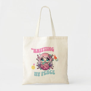 Knitting My Peace – Kawaii mindful design for knit Tote Bag