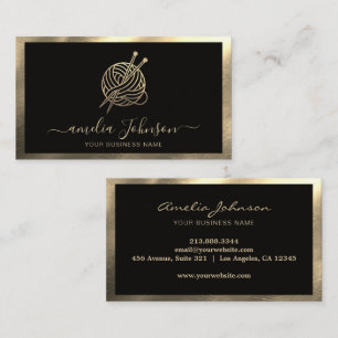 Knitting Needles Crochet Handmade Black & Gold     Business Card