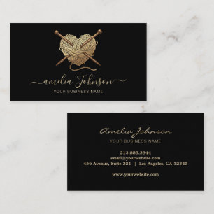 Knitting Needles Heart Logo Crochet Handmade Gold  Business Card