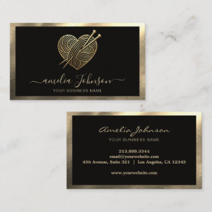 Knitting Needles Heart Logo Crochet Handmade Gold  Business Card