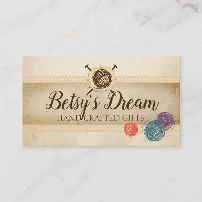 Knitting needles knitter doodle yarn crafts business card (Front)