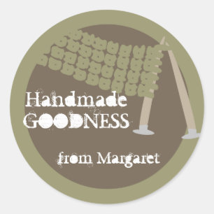 Knitting needles scarf olive gift tag stickers