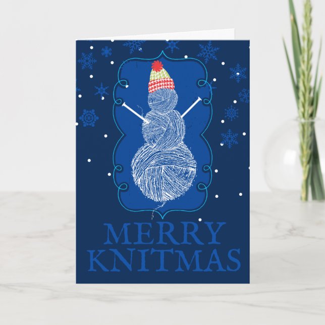 Knitting needles snowman personalised Christmas Holiday Card (Front)
