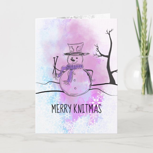Knitting needles snowman personalised Christmas Holiday Card (Front)