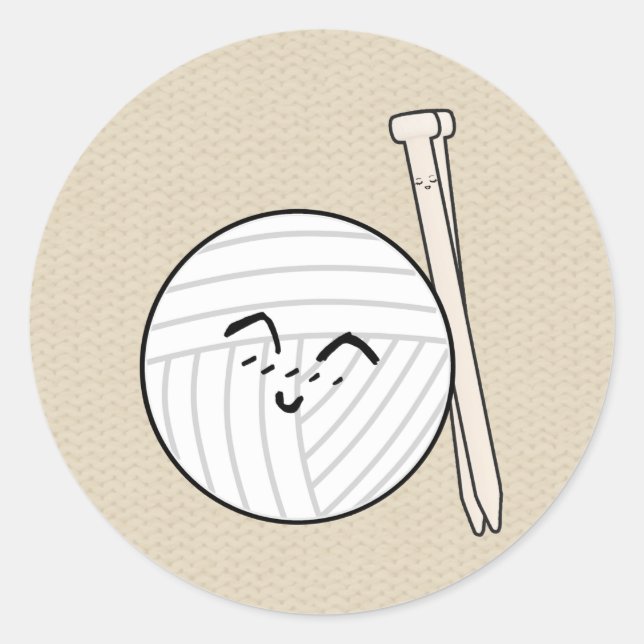 Knitting Needles & Yarn Cartoon ♥ Crafts Classic Round Sticker (Front)