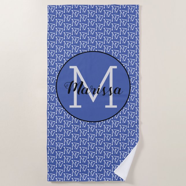 Knitting Needles Yarn Crafts Name / Initial Dark  Beach Towel (Front)