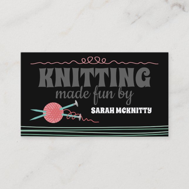 Knitting needles yarn doodle knitter business card (Front)
