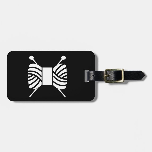 Knitting Needles & Yarn Skein Crafts {Dark} Luggage Tag (Front Horizontal)