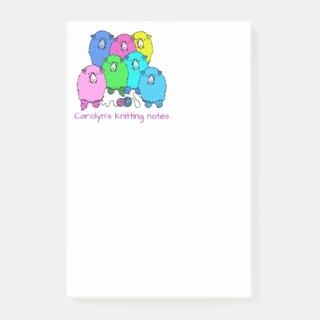 Knitting note.  Fluffy sheep and yarn personalized Post-it Notes (Front)
