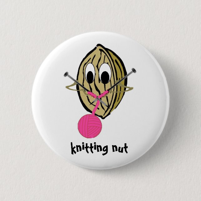 knitting nut 6 cm round badge (Front)