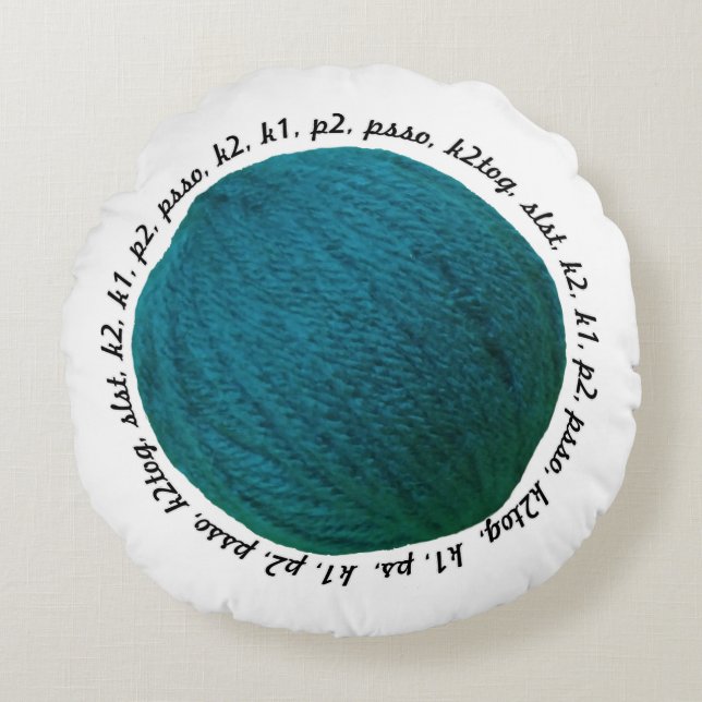 Knitting Pattern Lingo Yarn Ball Teal Crafts Round Cushion (Front)