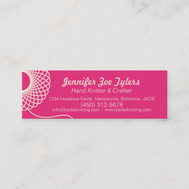 Knitting pink cream skinny business cards (Front)