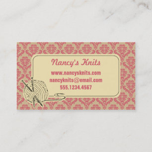 Knitting Pink Damask Business Card