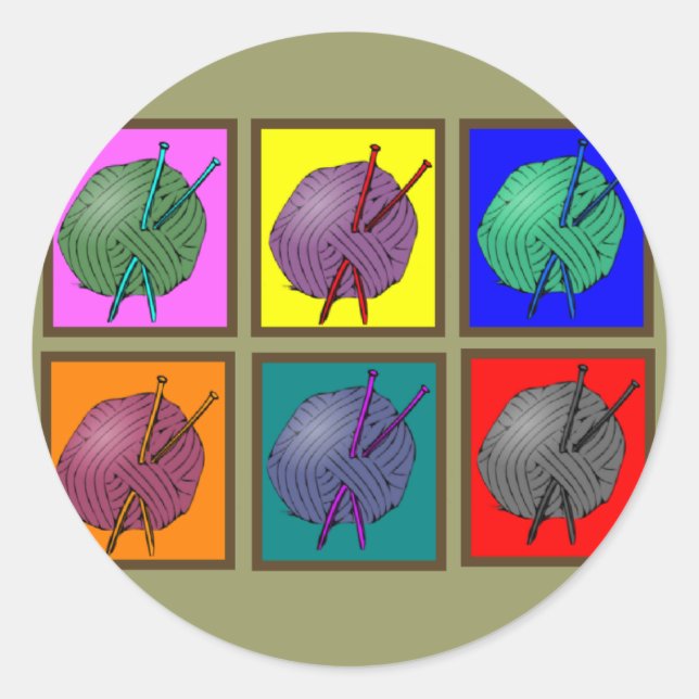 Knitting Popart Gifts Classic Round Sticker (Front)