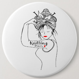 knitting power 6 cm round badge