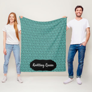 Knitting Queen Needles Pattern +Label Teal + Black Fleece Blanket