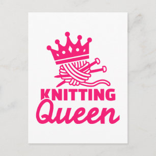 Knitting queen postcard