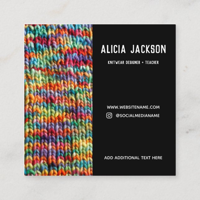 Knitting Rainbow Stockinette Square Business Card (Back)