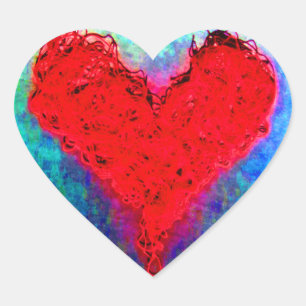 Knitting Red Craft Yarn Love Heart Valentine Gift Sticker