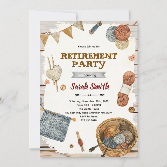 Knitting Retirement Party Invitation (Front)