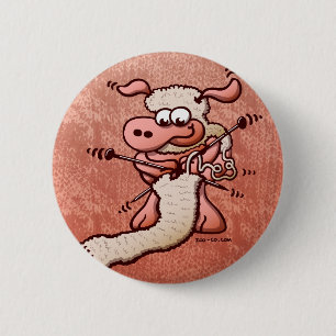 Knitting Sheep 6 Cm Round Badge