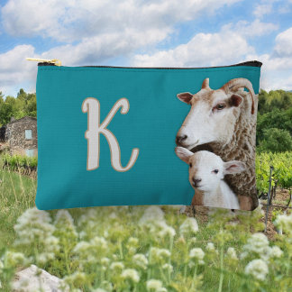 Knitting Sheep Lamb Monogram Accessory Pouch