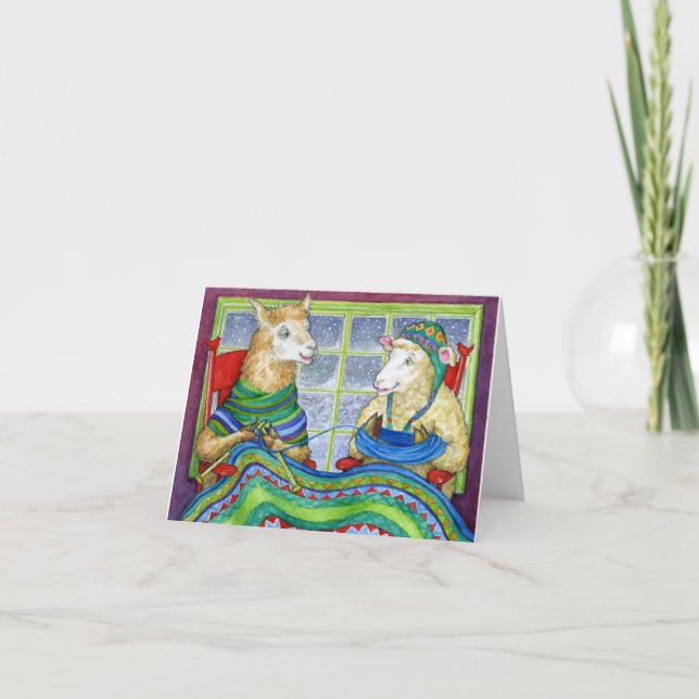 Knitting Sheep & Llama Holiday Card (Front)