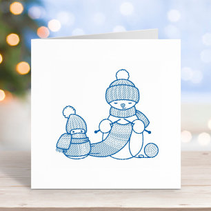 Knitting Snowman in Knitted Hat and Scarf Self-inking Stamp