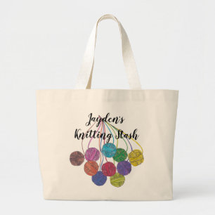 Knitting Stash, personalised, with balls of yarn Large Tote Bag