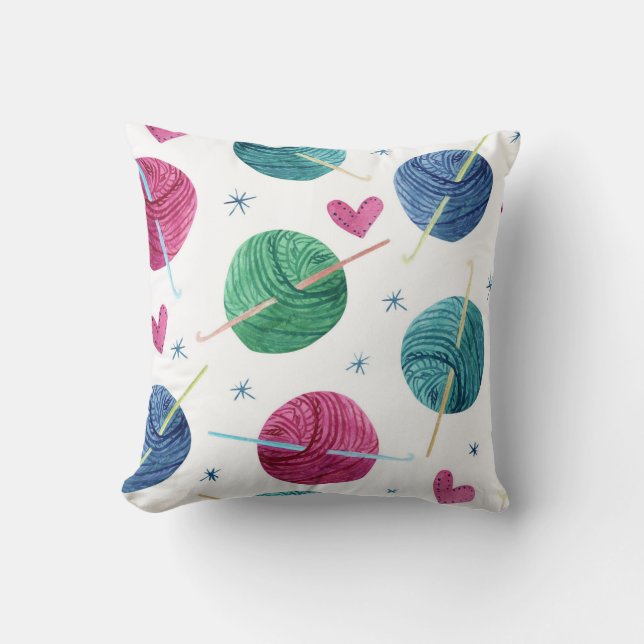 Knitting theme, watercolor seamless pattern. cushion (Front)