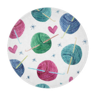 Knitting theme, watercolor seamless pattern. cutting board