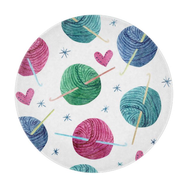 Knitting theme, watercolor seamless pattern. cutting board (Front)