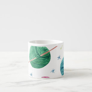 Knitting theme, watercolor seamless pattern. espresso cup