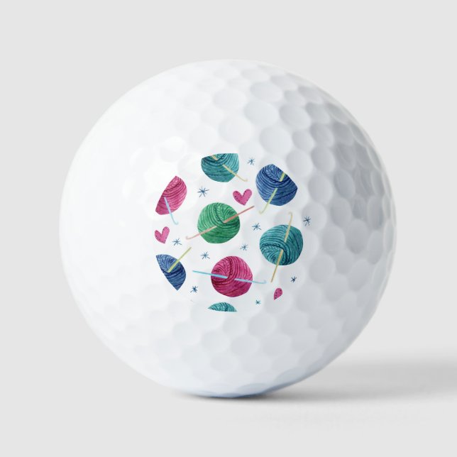 Knitting theme, watercolor seamless pattern. golf balls (Front)