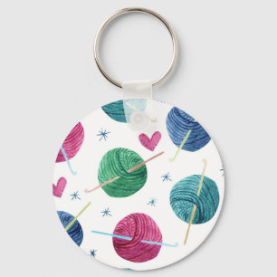 Knitting theme, watercolor seamless pattern. key ring