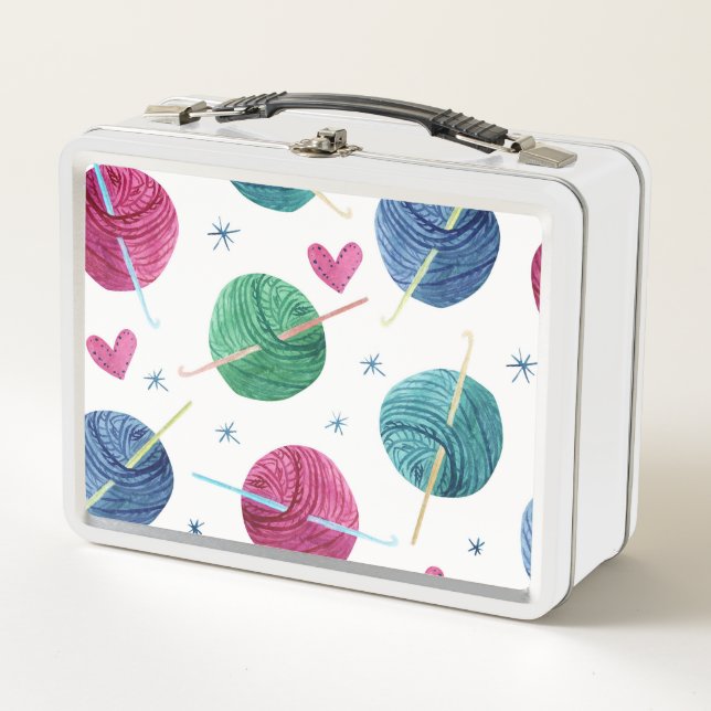 Knitting theme, watercolor seamless pattern. metal lunch box (Front)