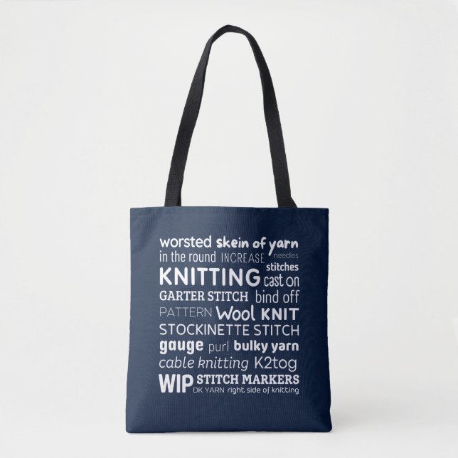 Knitting Tote Bag | Knitter's Word Collage (Front)