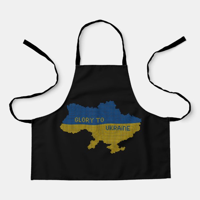 Knitting Ukrainian state map text Glory to Ukraine Apron (Front)