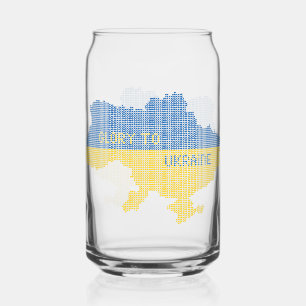 Knitting Ukrainian state map text Glory to Ukraine Can Glass