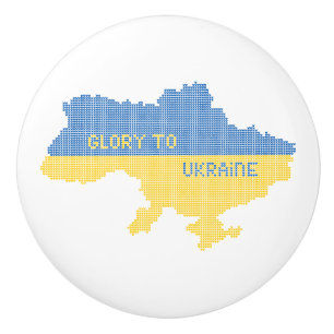 Knitting Ukrainian state map text Glory to Ukraine Ceramic Knob