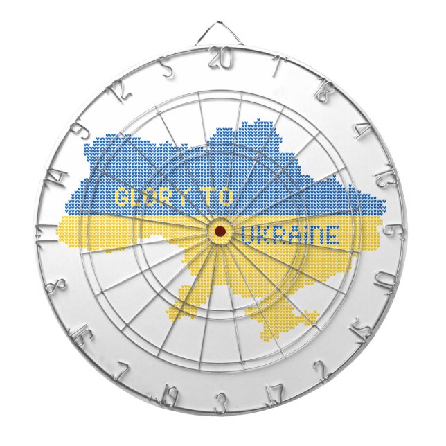 Knitting Ukrainian state map text Glory to Ukraine Dartboard (Front)