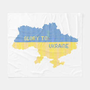 Knitting Ukrainian state map text Glory to Ukraine Fleece Blanket