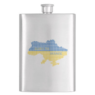 Knitting Ukrainian state map text Glory to Ukraine Hip Flask